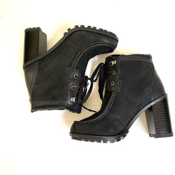 Sam Edelman Madge Sherpa Lined Suede Lace Up Lug Sole Booties 7 Black - Picture 6 of 10